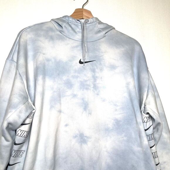 Nike Blue Tie Dye Pullover Hoodie Logos Size Large Pockets - Picture 3 of 10
